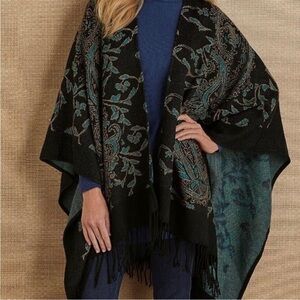 Soft Surroundings Caftan Boho Fringe Shawl Sweater